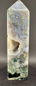 Moss Agate with Druzy Quartz | Blue Phosphorescent Tower | Brazil