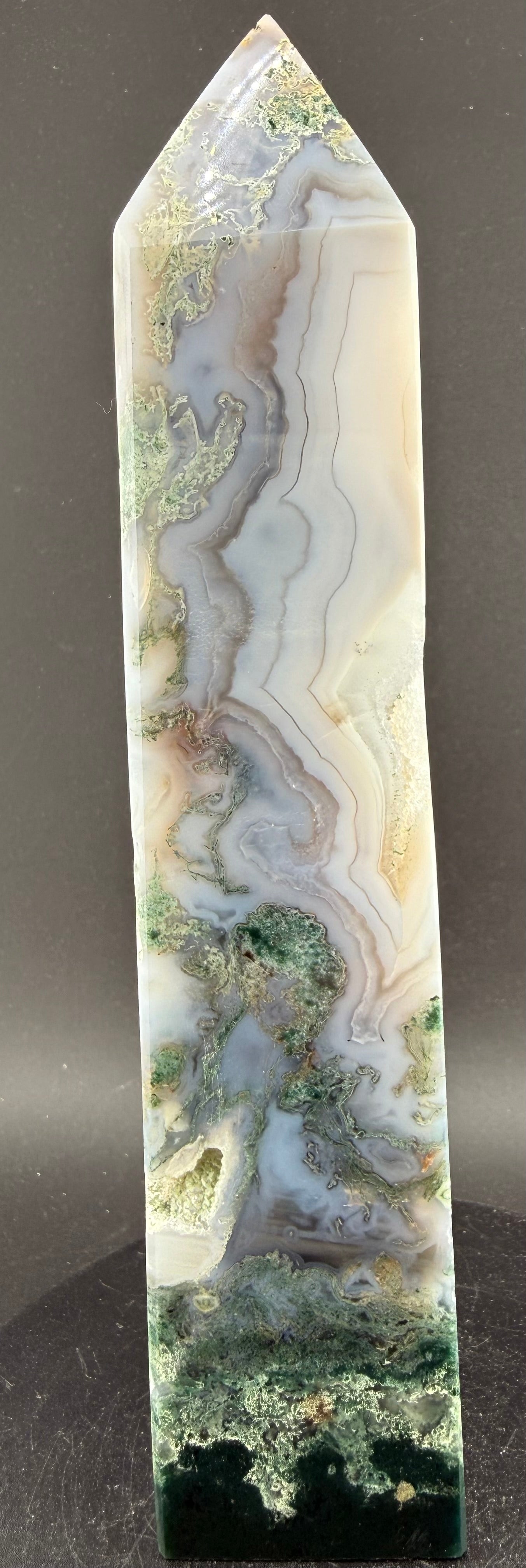 Moss Agate with Druzy Quartz | Blue Phosphorescent Tower | Brazil