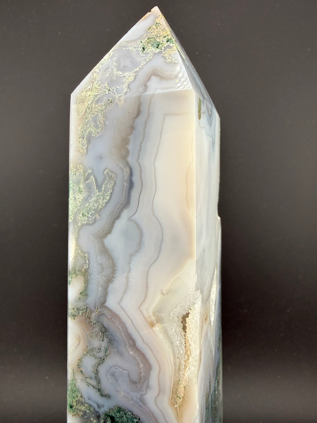 Moss Agate with Druzy Quartz | Blue Phosphorescent Tower | Brazil