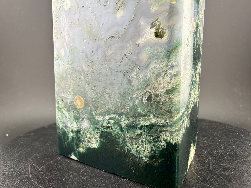 Moss Agate with Druzy Quartz | Blue Phosphorescent Tower | Brazil