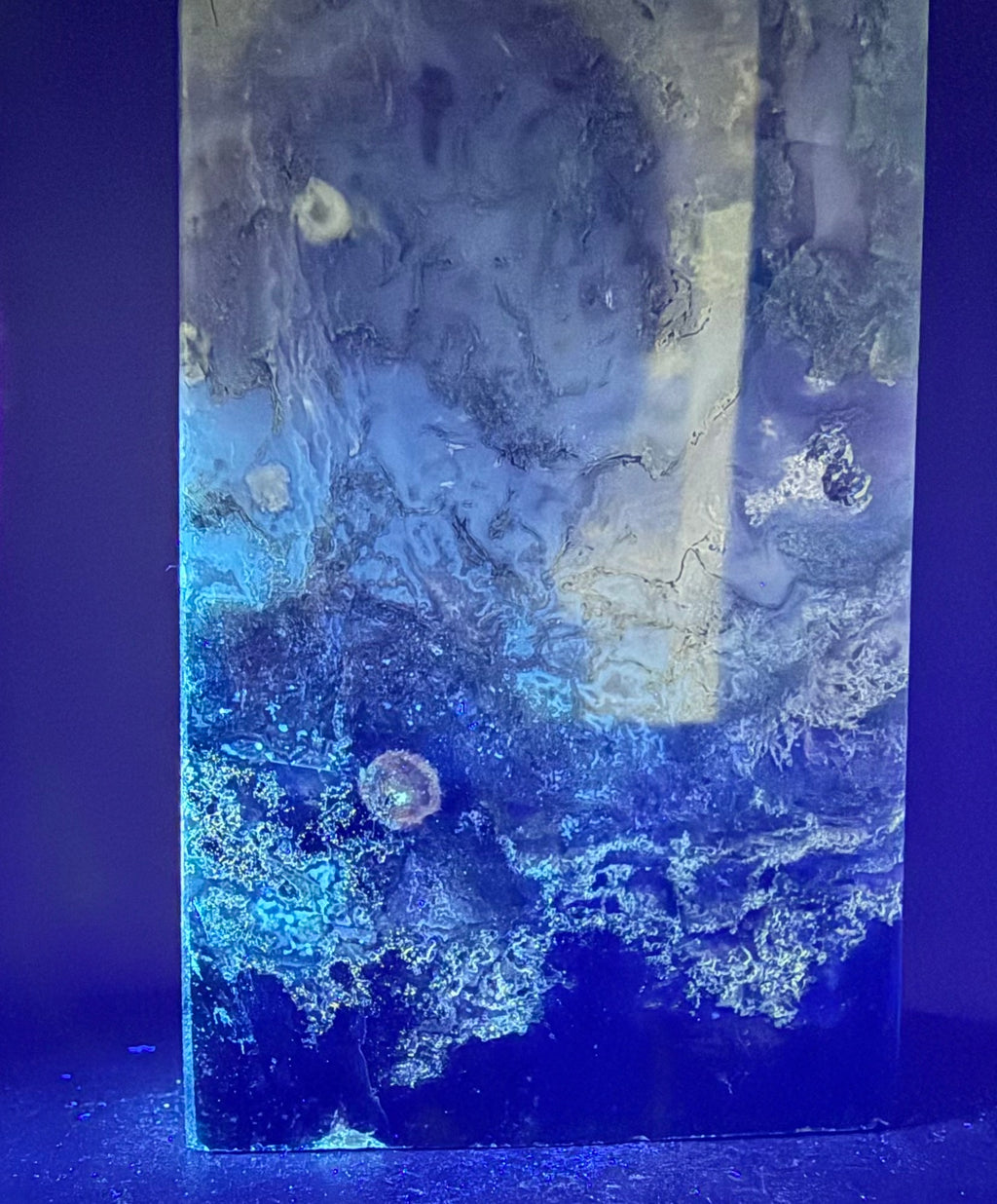 Moss Agate with Druzy Quartz | Blue Phosphorescent Tower | Brazil