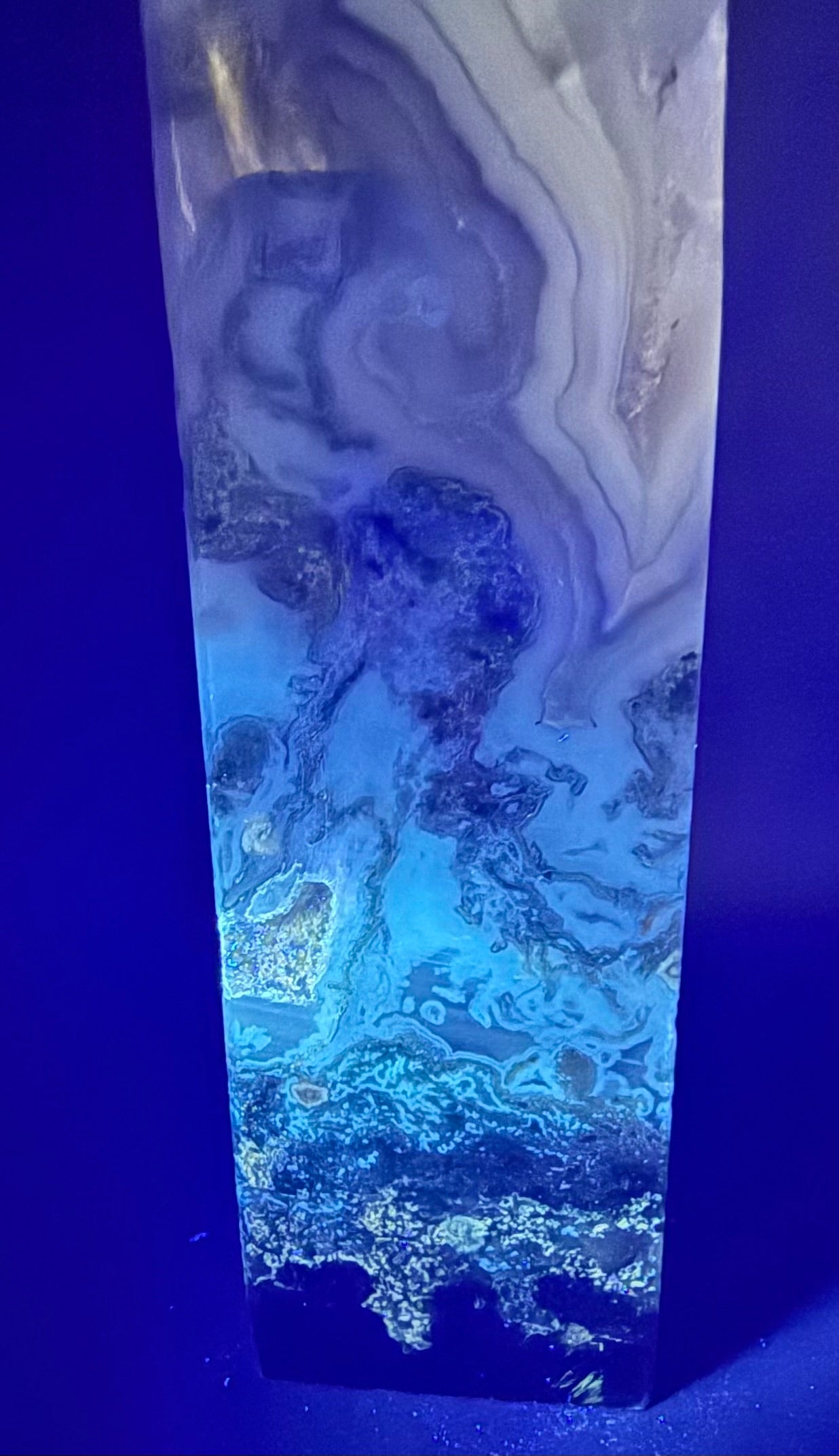 Moss Agate with Druzy Quartz | Blue Phosphorescent Tower | Brazil