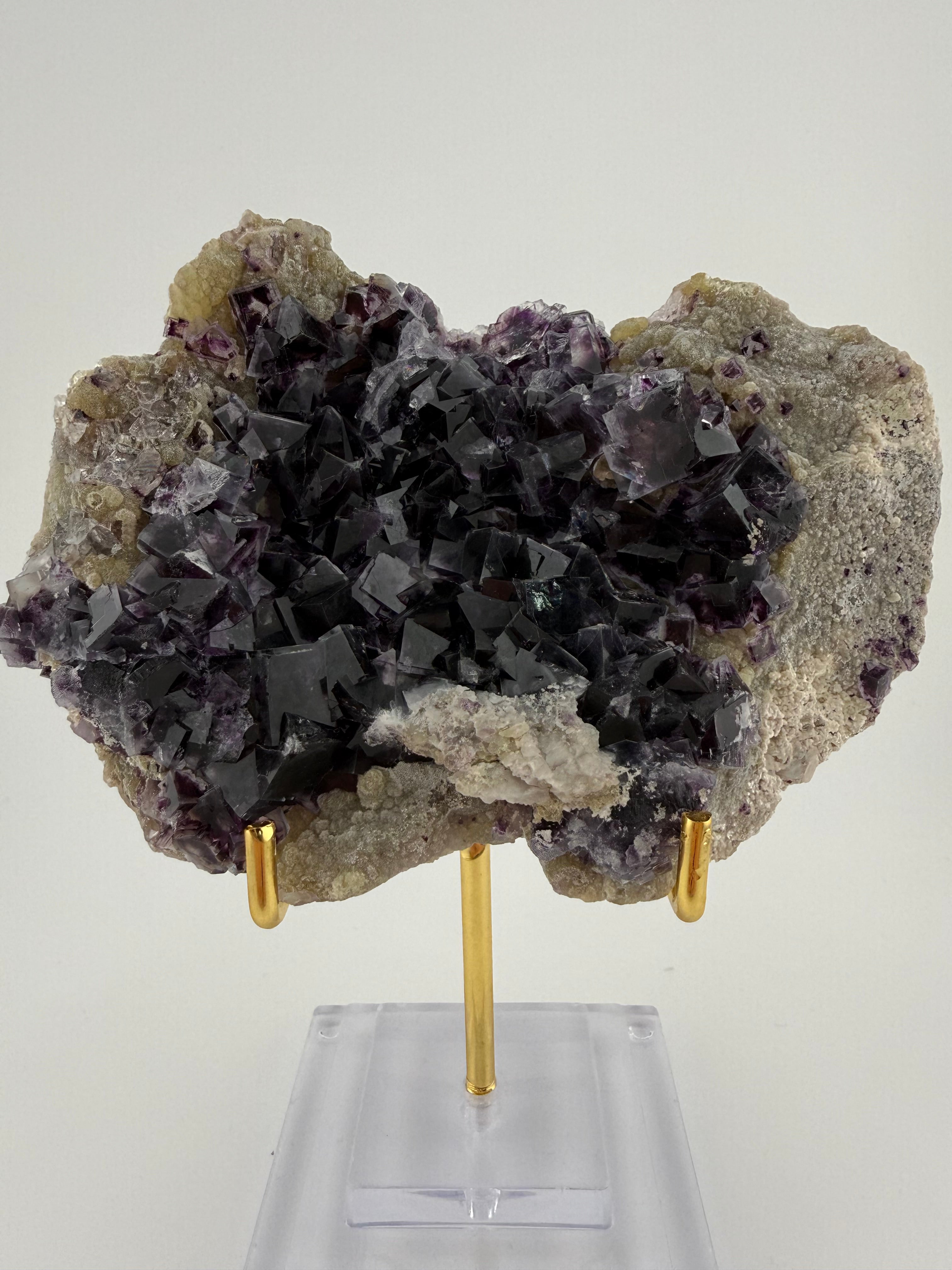 Purple Fluorite on Calcite with Chalcopyrite UV Reactive Collector Specimen | China (Hubei / Wuhan Region)