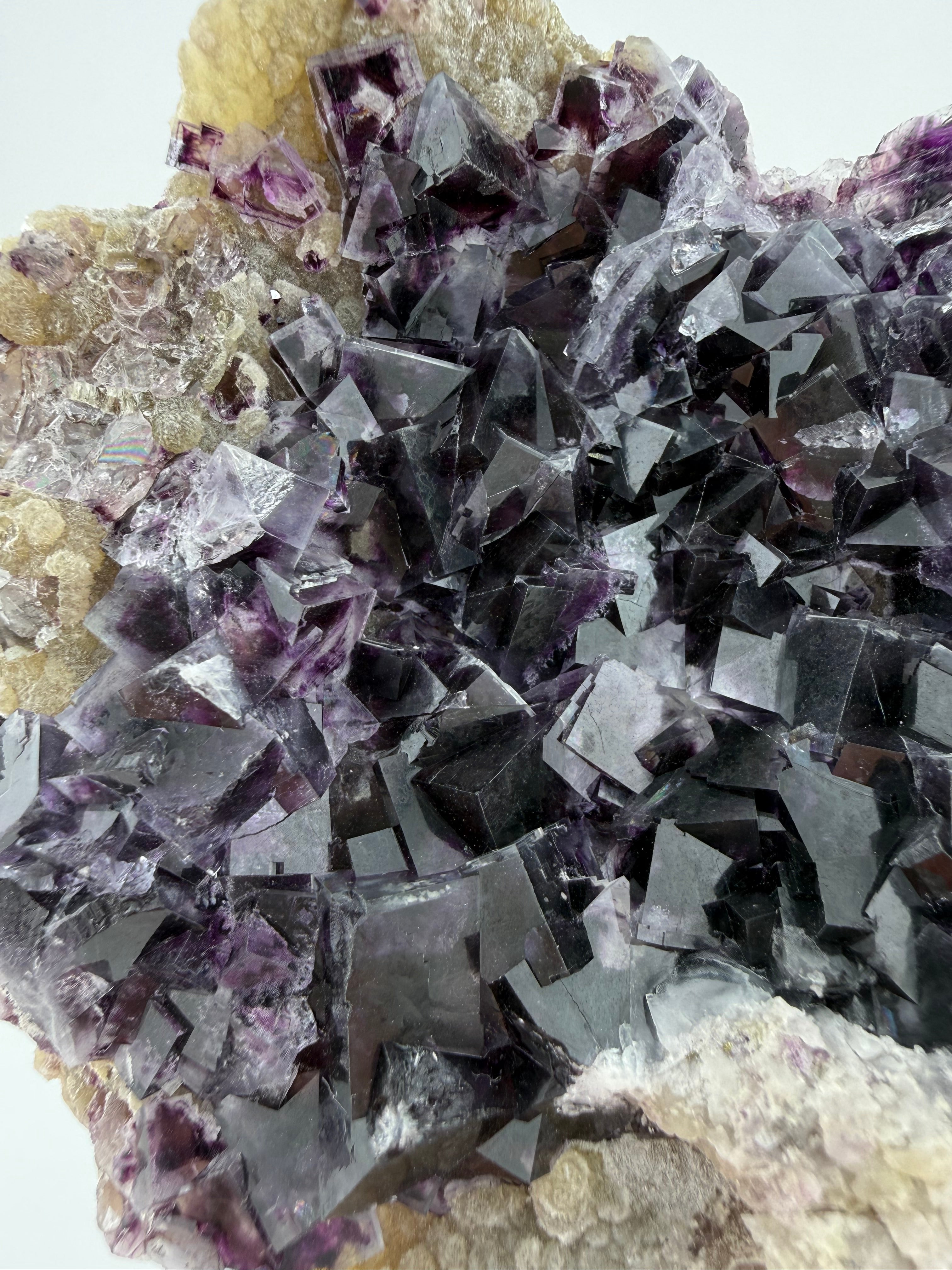 Purple Fluorite on Calcite with Chalcopyrite UV Reactive Collector Specimen | China (Hubei / Wuhan Region)