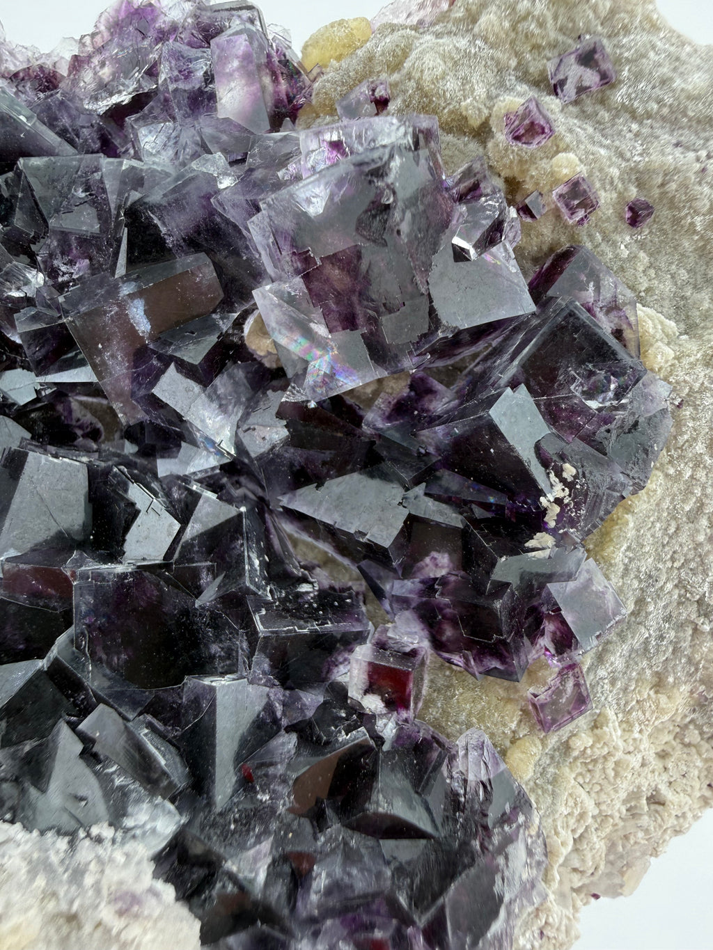 Purple Fluorite on Calcite with Chalcopyrite UV Reactive Collector Specimen | China (Hubei / Wuhan Region)