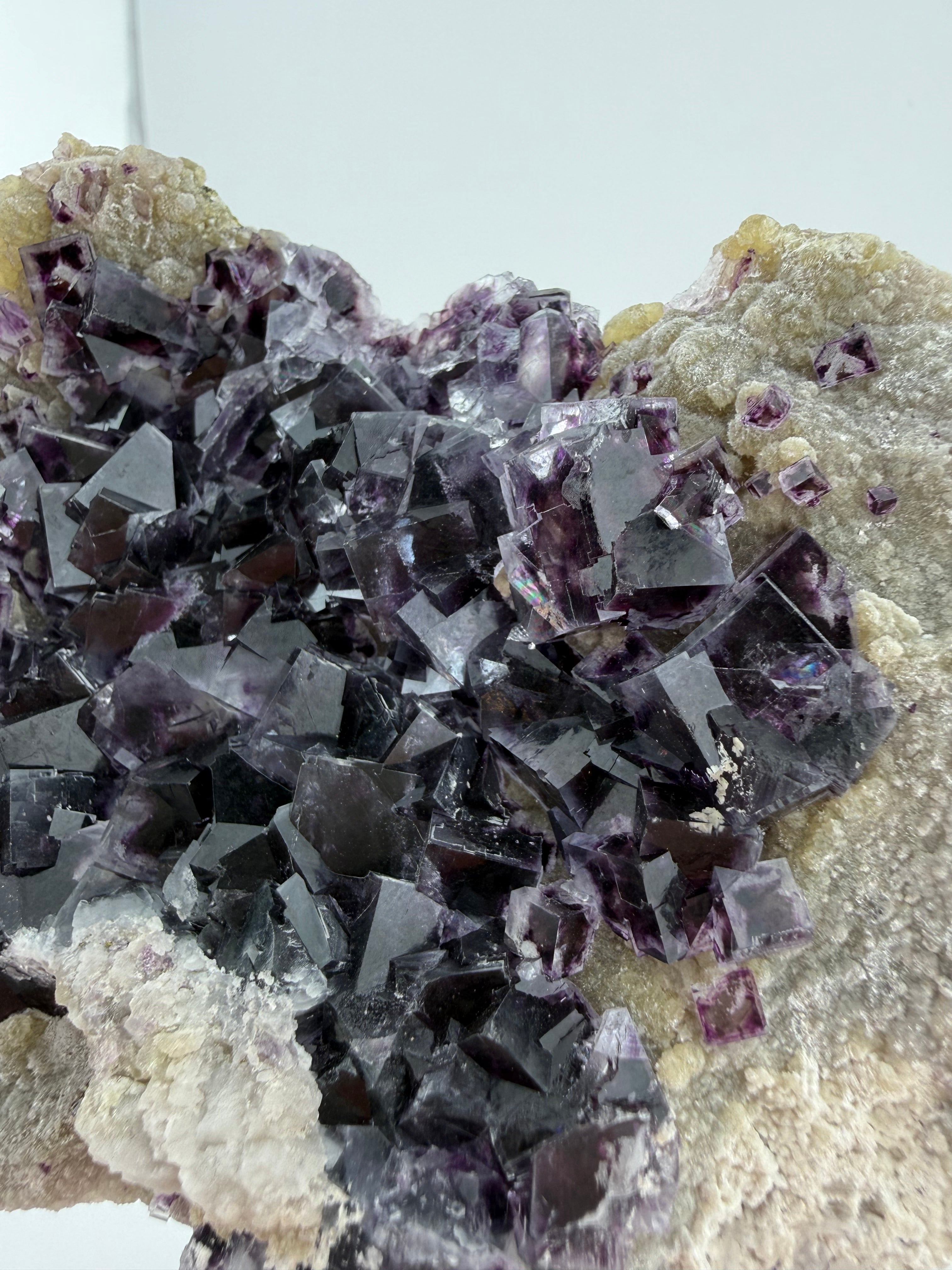 Purple Fluorite on Calcite with Chalcopyrite UV Reactive Collector Specimen | China (Hubei / Wuhan Region)